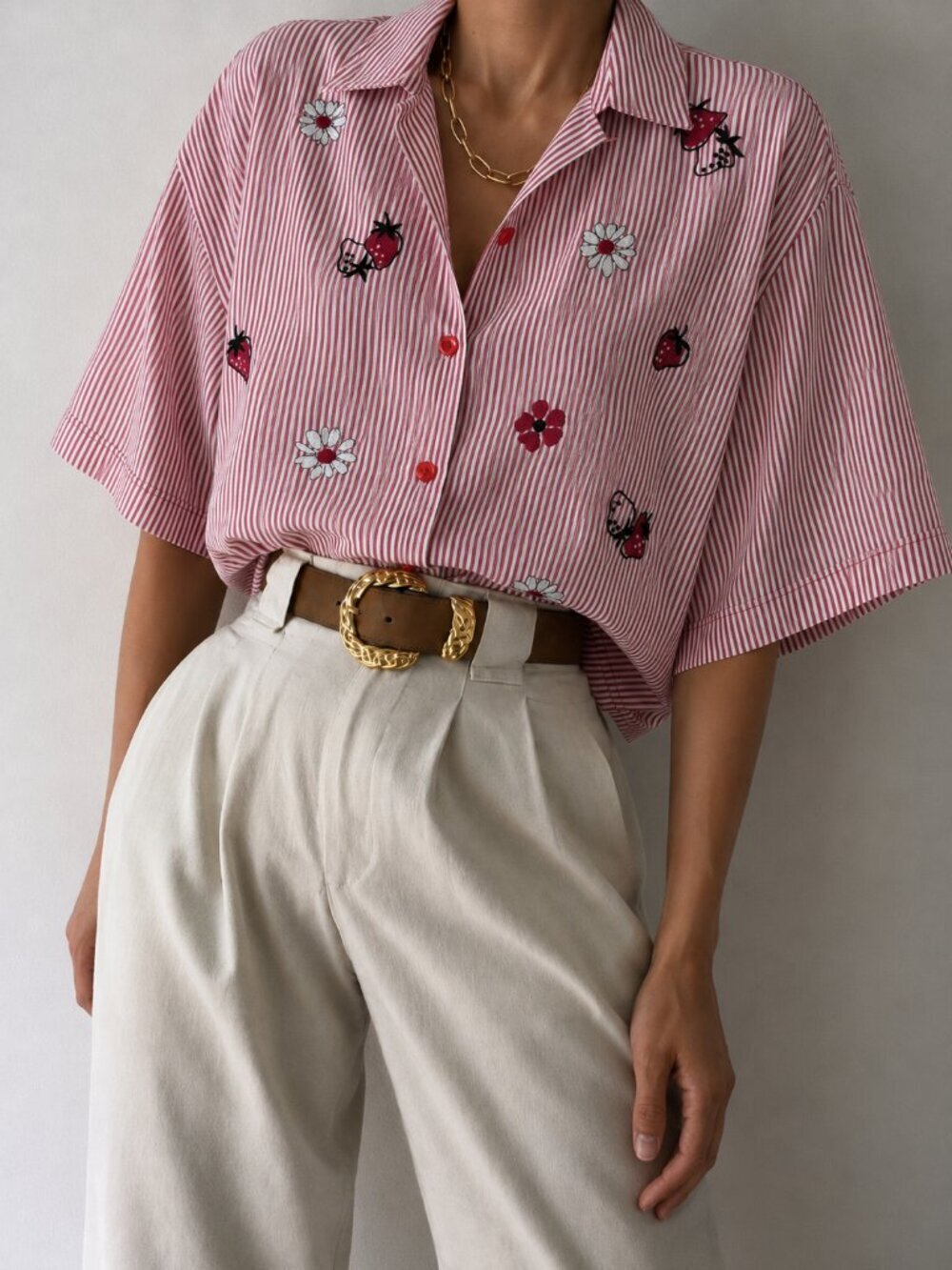 90s Candy Striped Button Down Shirt Size 18 Red White Vintage (p)